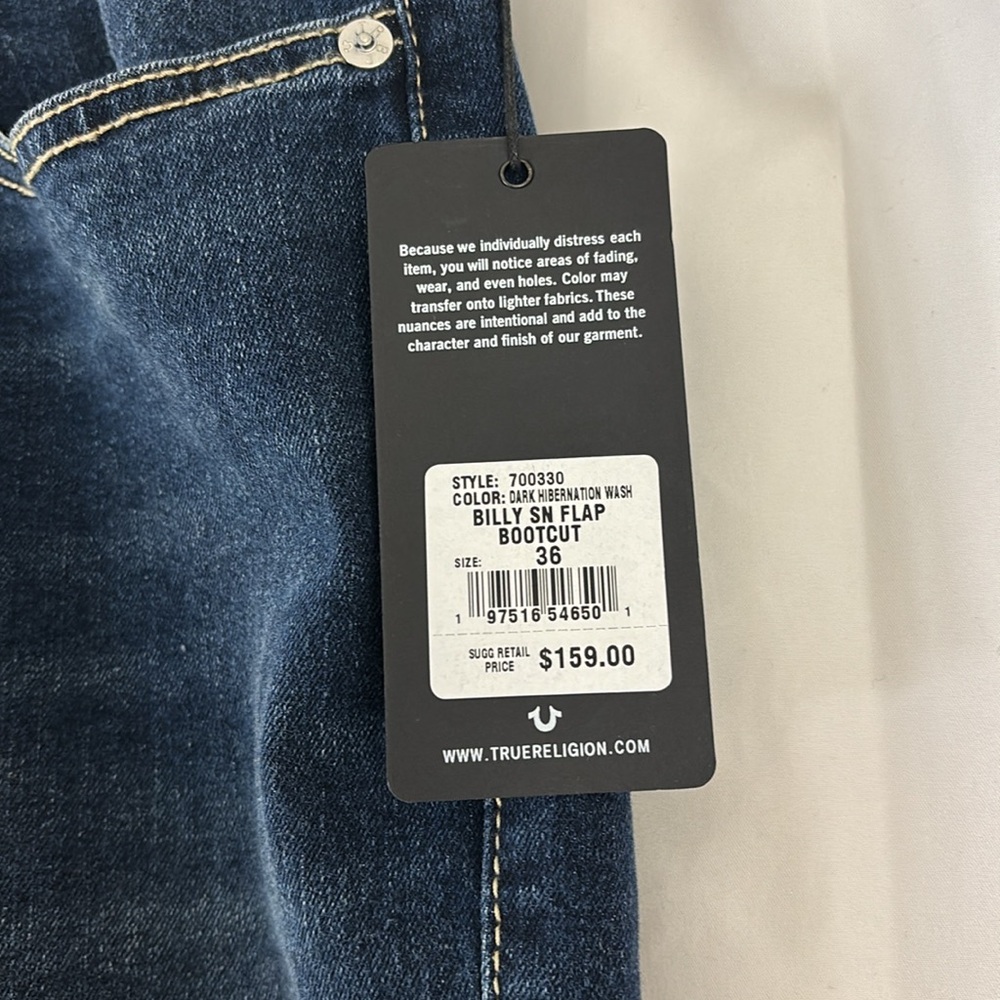 NWT True Religion sz36x33.5 Billy Relaxed Bootcut Fit in Dark Hibernation Wash - Picture 5 of 9